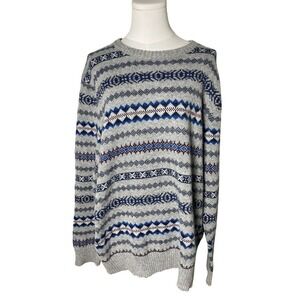 Retro Fair Isle Nordic Knit Sweater Gray Blue Wool Blend Urban Pipeline XXL